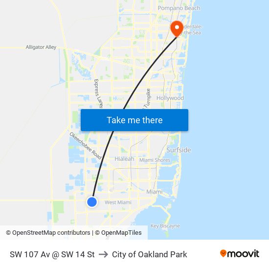 SW 107 Av @ SW 14 St to City of Oakland Park map