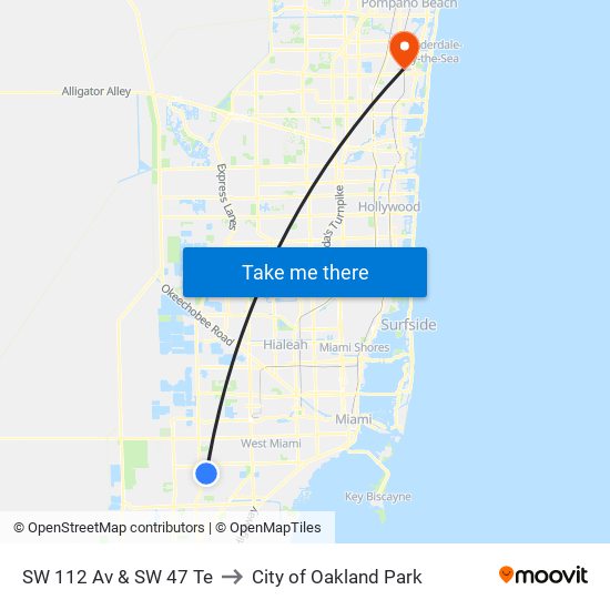 SW 112 Av & SW 47 Te to City of Oakland Park map