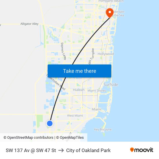 SW 137 Av @ SW 47 St to City of Oakland Park map