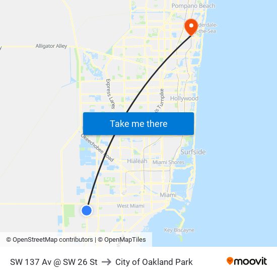 SW 137 Av @ SW 26 St to City of Oakland Park map