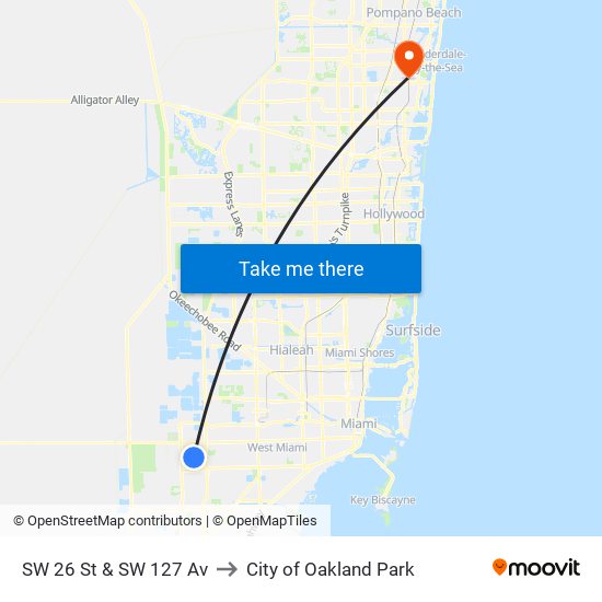 SW 26 St & SW 127 Av to City of Oakland Park map