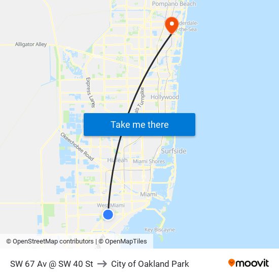 SW 67 Av @ SW 40 St to City of Oakland Park map