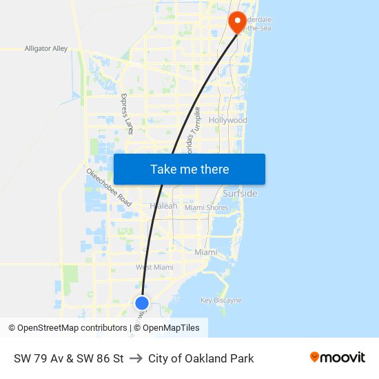 SW 79 Av & SW 86 St to City of Oakland Park map