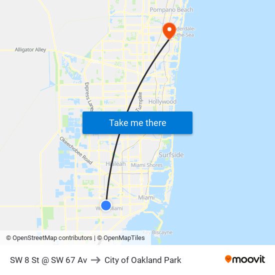 SW 8 St @ SW 67 Av to City of Oakland Park map