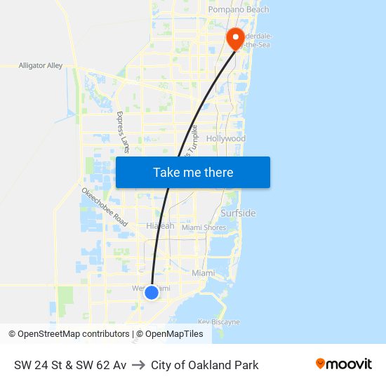 SW 24 St & SW 62 Av to City of Oakland Park map