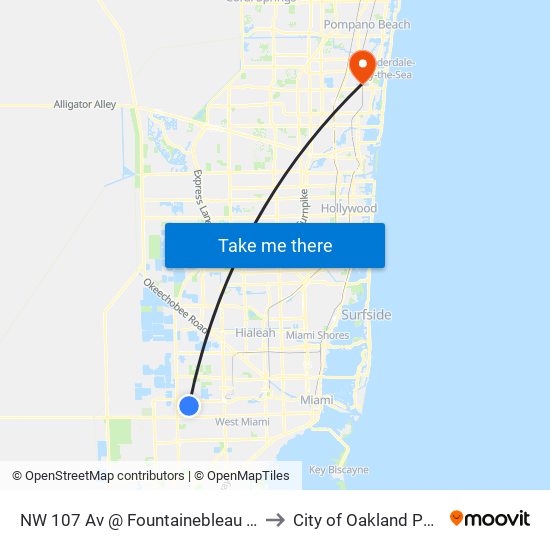 NW 107 Av @ Fountainebleau Bd to City of Oakland Park map