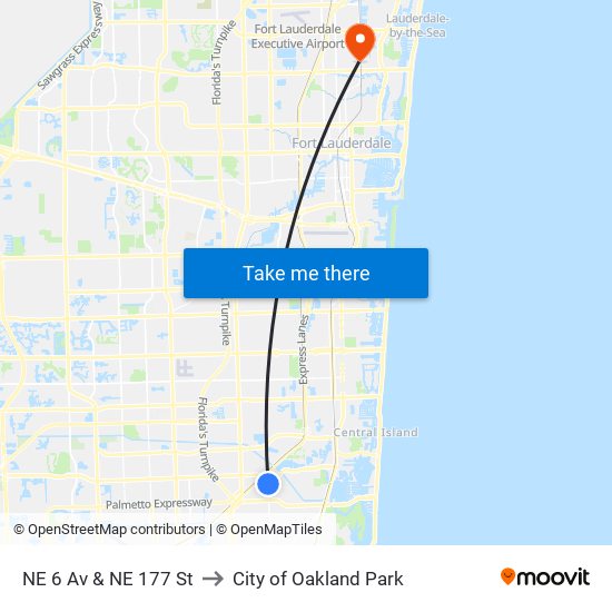 NE 6 Av & NE 177 St to City of Oakland Park map