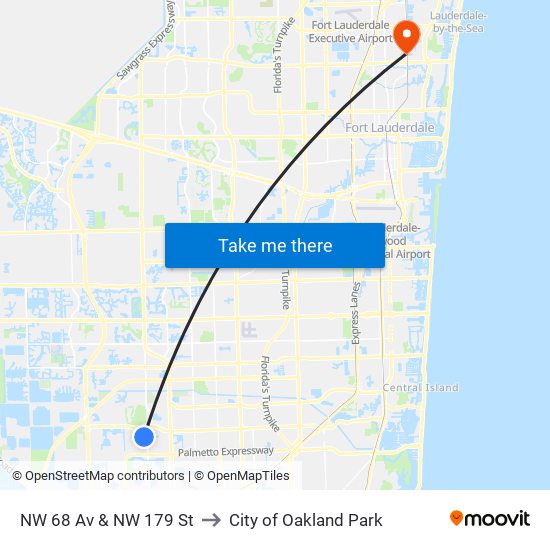 NW 68 Av & NW 179 St to City of Oakland Park map