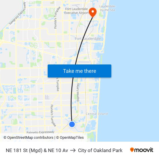 NE 181 St (Mgd) & NE 10 Av to City of Oakland Park map