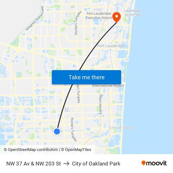 NW 37 Av & NW 203 St to City of Oakland Park map