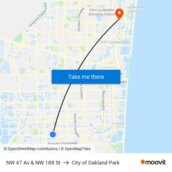 NW 47 Av & NW 188 St to City of Oakland Park map