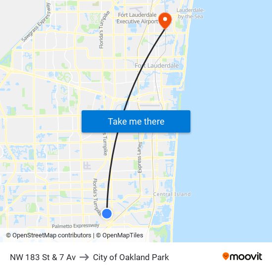 NW 183 St & 7 Av to City of Oakland Park map