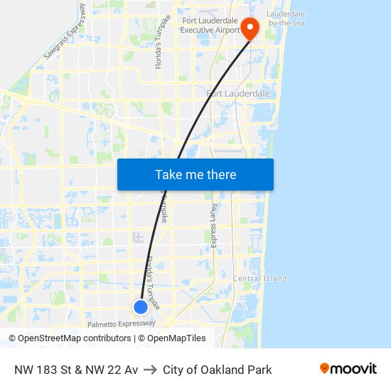 NW 183 St & NW 22 Av to City of Oakland Park map