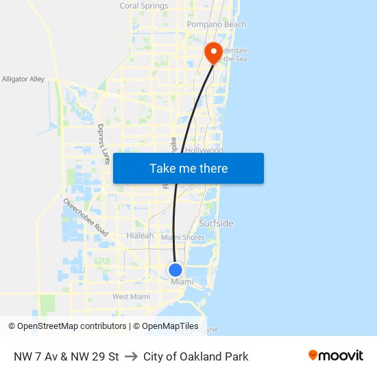 NW 7 Av & NW 29 St to City of Oakland Park map