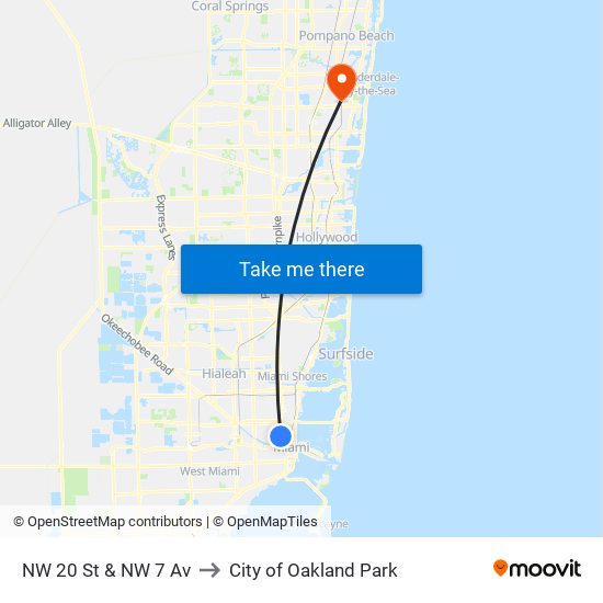 NW 20 St & NW 7 Av to City of Oakland Park map