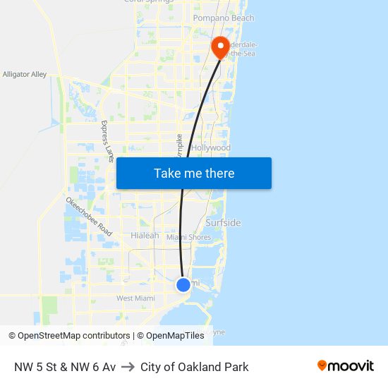 NW 5 St & NW 6 Av to City of Oakland Park map