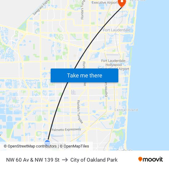 NW 60 Av & NW 139 St to City of Oakland Park map