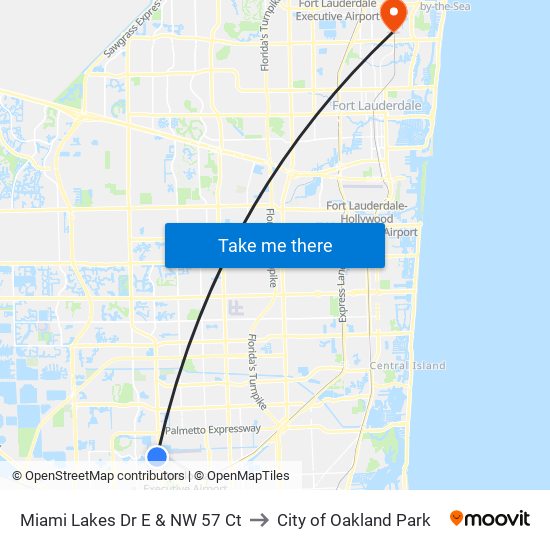 Miami Lakes Dr E & NW 57 Ct to City of Oakland Park map