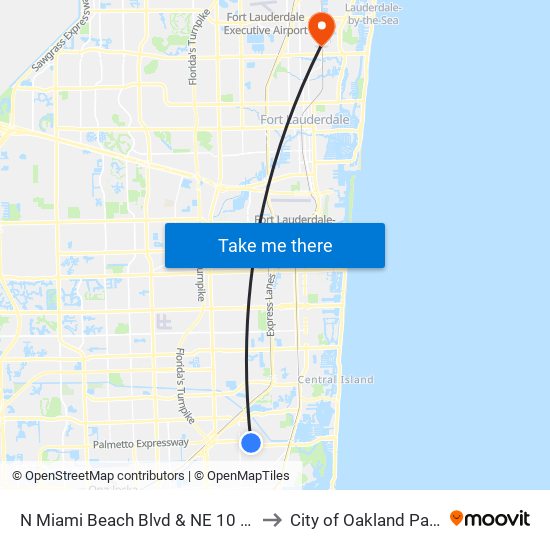 N Miami Beach Blvd & NE 10 Av to City of Oakland Park map