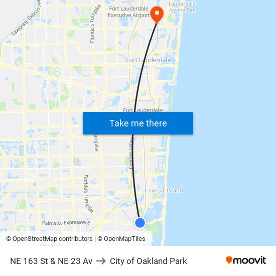 NE 163 St & NE 23 Av to City of Oakland Park map