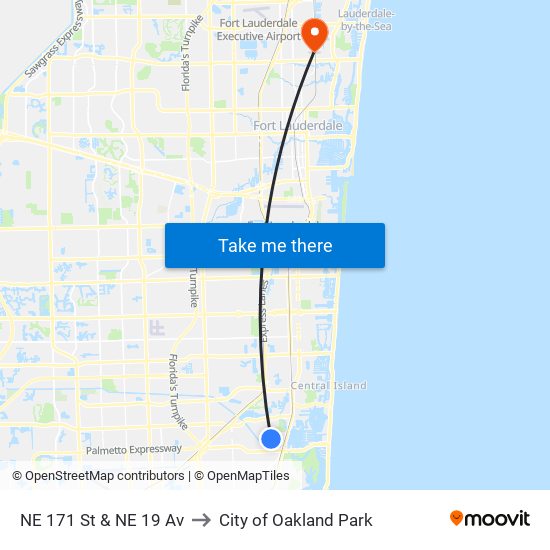 NE 171 St & NE 19 Av to City of Oakland Park map