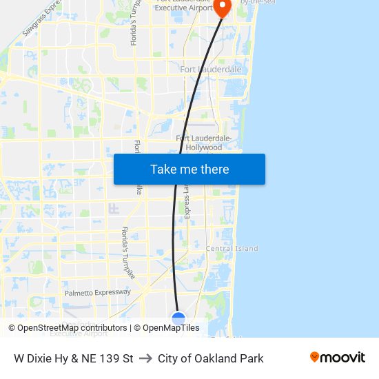 W Dixie Hy & NE 139 St to City of Oakland Park map