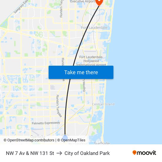 NW 7 Av & NW 131 St to City of Oakland Park map