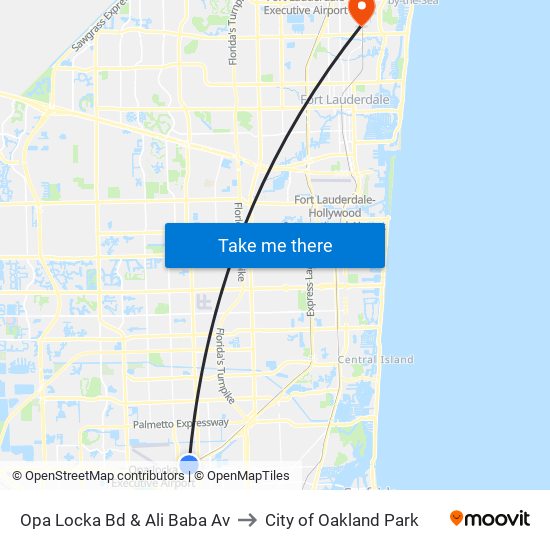 Opa Locka Bd & Ali Baba Av to City of Oakland Park map