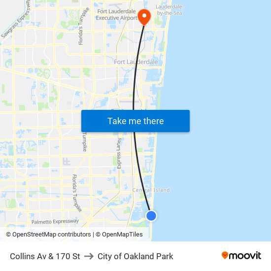 Collins Av & 170 St to City of Oakland Park map