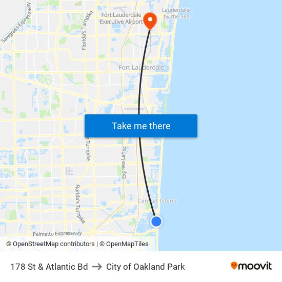 178 St & Atlantic Bd to City of Oakland Park map