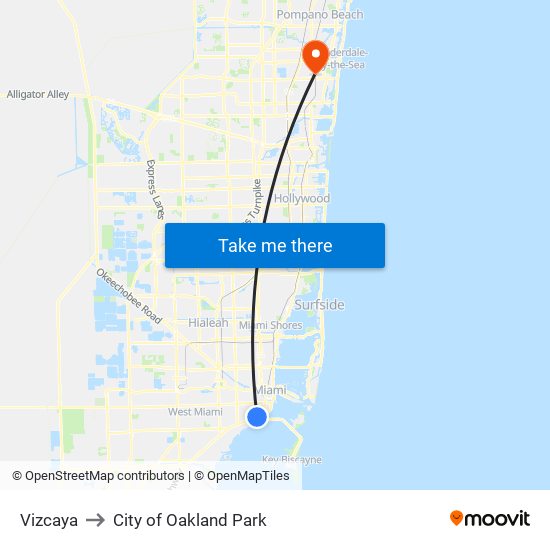 Vizcaya to City of Oakland Park map