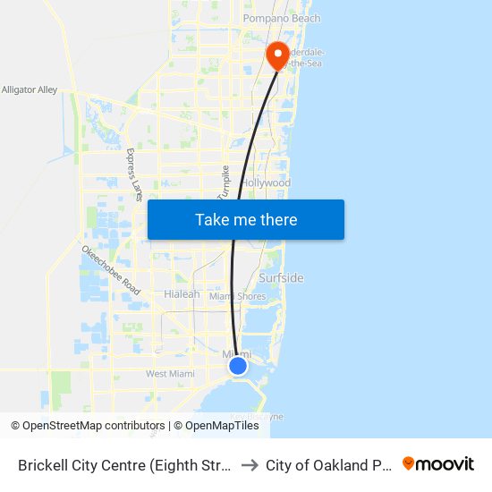 Brickell City Centre (Eighth Street) to City of Oakland Park map