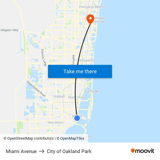 Miami Avenue to City of Oakland Park map