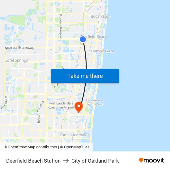 Deerfield Beach Station to City of Oakland Park map