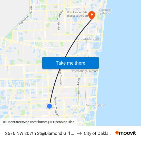 2676 NW 207th St@Diamond Girl Beauty Supply to City of Oakland Park map