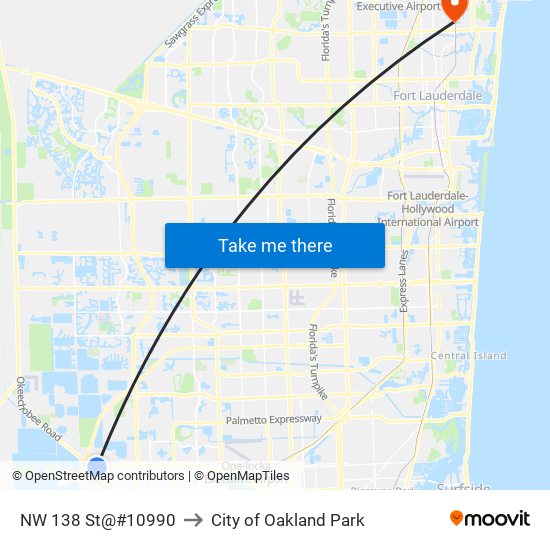 NW 138 St@#10990 to City of Oakland Park map