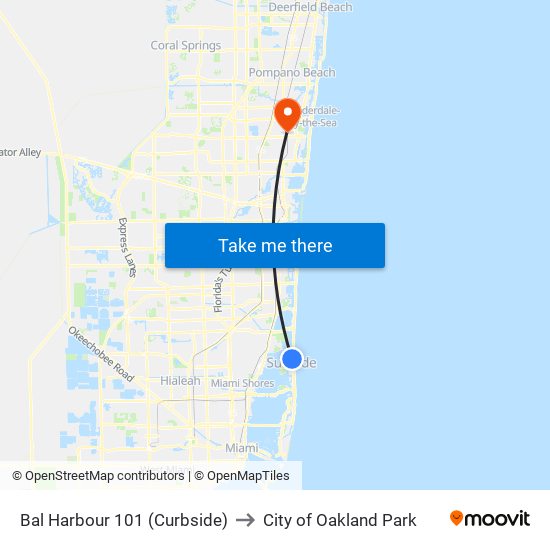 Bal Harbour 101 (Curbside) to City of Oakland Park map