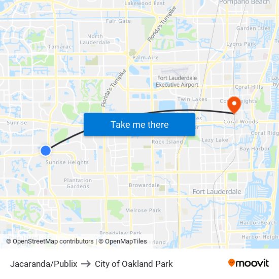 Jacaranda/Publix to City of Oakland Park map