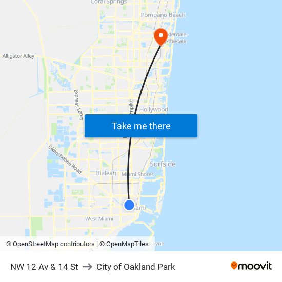 NW 12 Av & 14 St to City of Oakland Park map