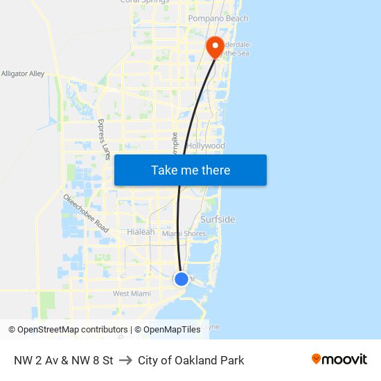 NW 2 Av & NW 8 St to City of Oakland Park map