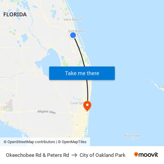 Okeechobee Rd & Peters Rd to City of Oakland Park map