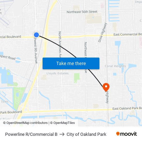 POWERLINE R/COMMERCIAL B to City of Oakland Park map