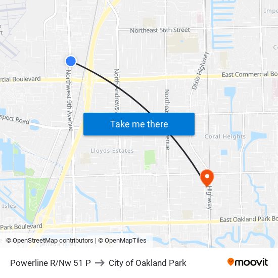 POWERLINE R/NW 51 P to City of Oakland Park map