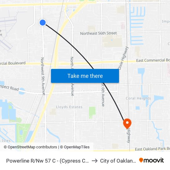 Powerline R/Nw 57 C - (Cypress Creek Tri-Rail) to City of Oakland Park map