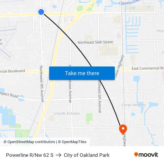 Powerline R/Nw 62 S to City of Oakland Park map