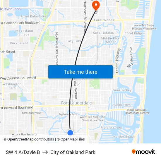 SW 4 A/Davie B to City of Oakland Park map