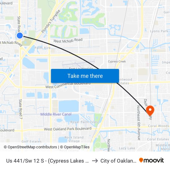 Us 441/Sw 12 S - (Cypress Lakes Town Center) to City of Oakland Park map