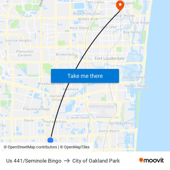 Us 441/Seminole Bingo to City of Oakland Park map