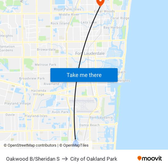 Oakwood B/Sheridan S to City of Oakland Park map