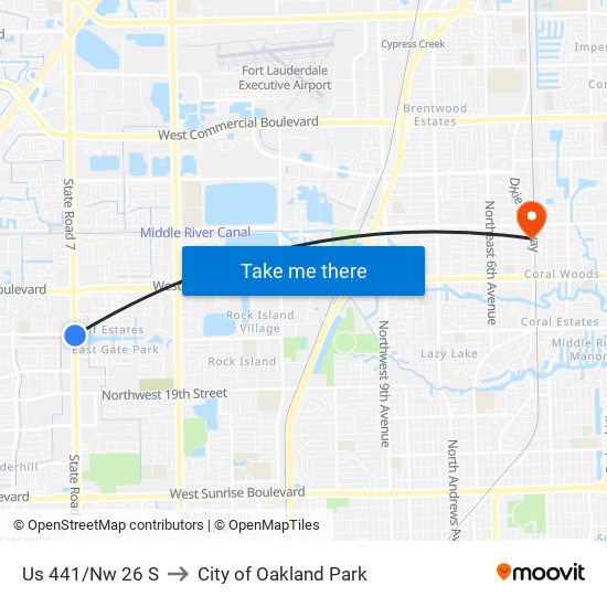 Us 441/Nw 26 S to City of Oakland Park map